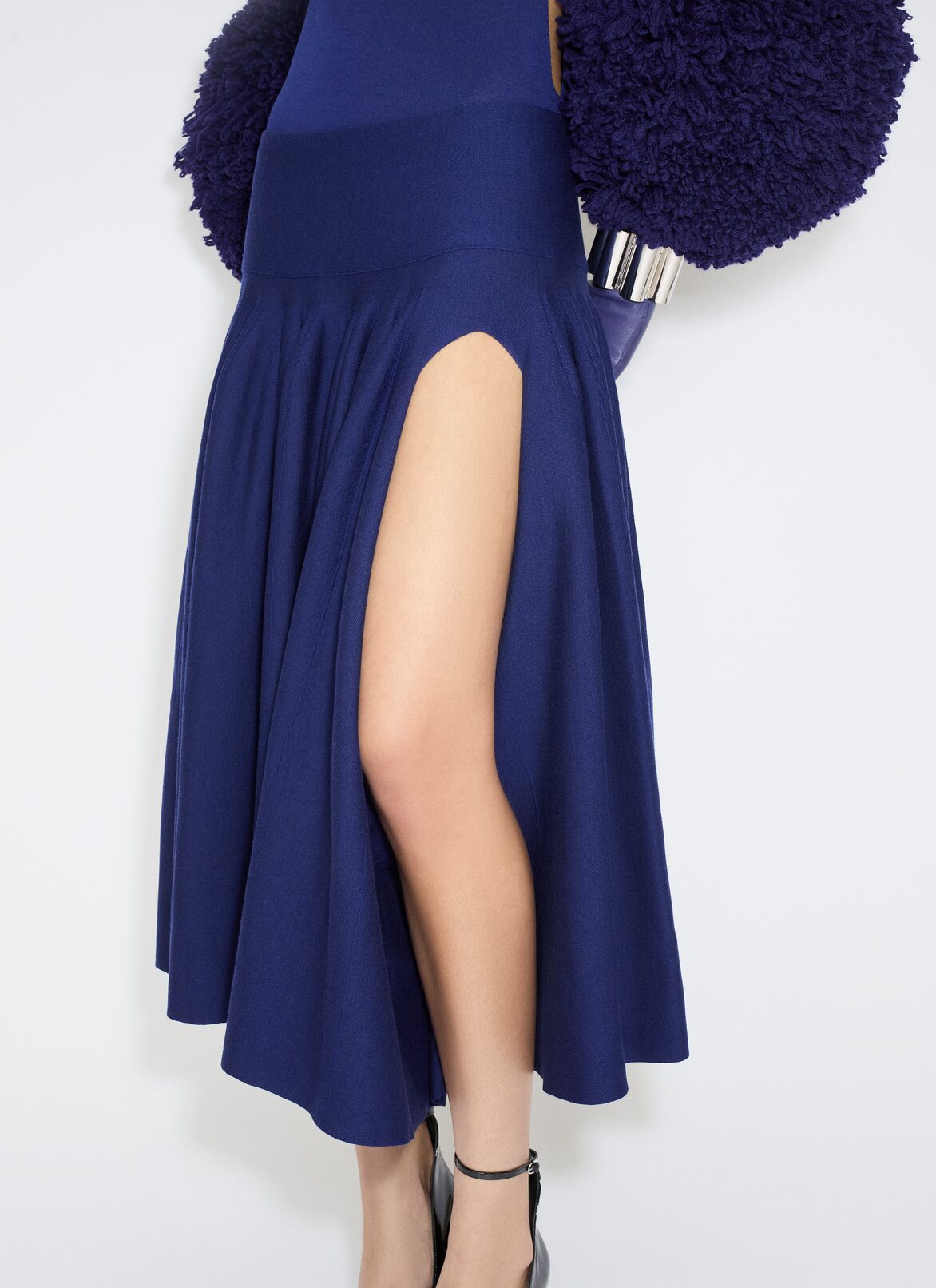 PLEATED SKIRT IN TIGHT GODET KNIT ALAÏA ROYAL BLUE PLEATED SKIRT IN TIGHT GODET KNIT